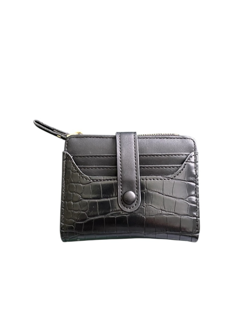 Black Croc-Embossed Compact Wallet